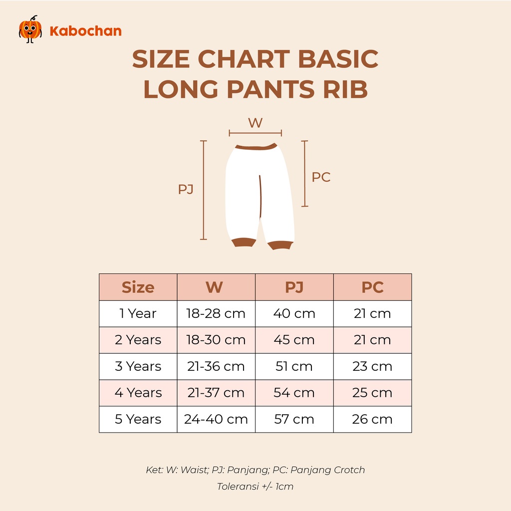 Basic Long Pants Rib Kabochan (Celana Panjang Bayi &amp; Anak) 1-5 Tahun