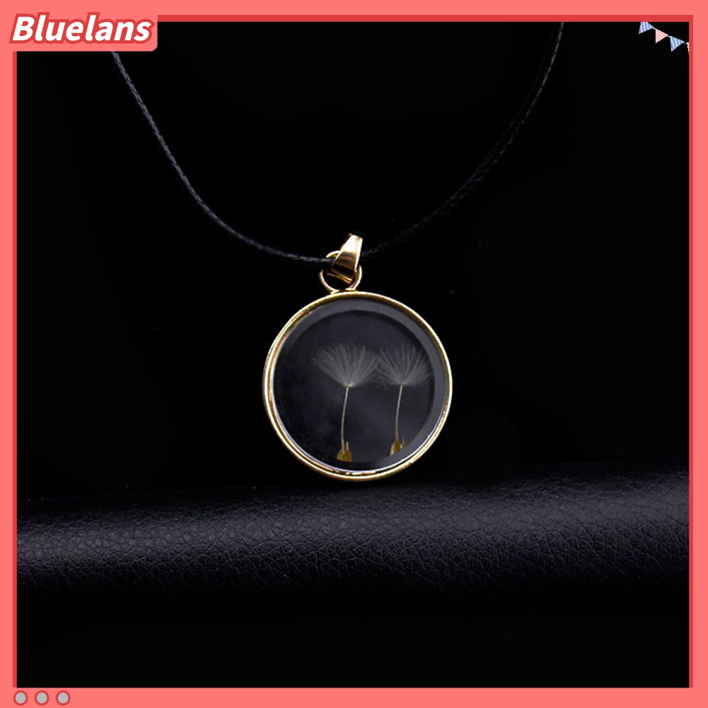 Kalung Liontin Dandelion Kering Transparan Dapat Disesuaikan Untuk Wanita