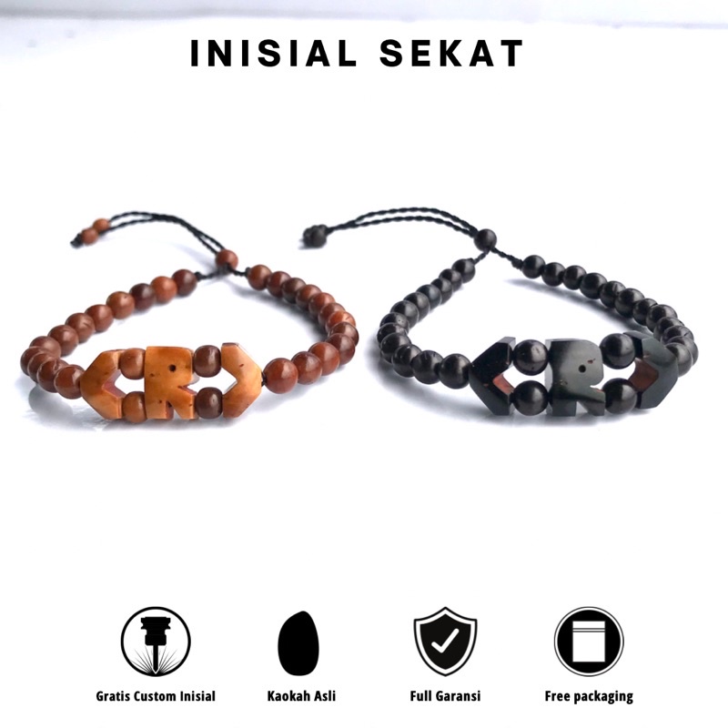 Gelang huruf inisial custom bahan kaokah koka asli kerajinan tangan