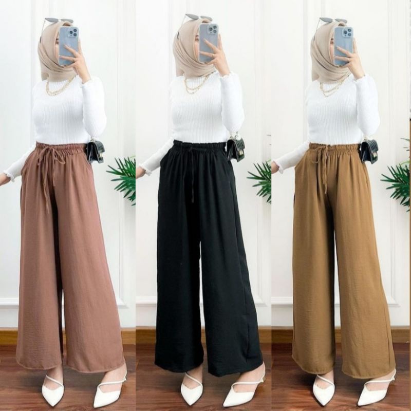 Celana Kulot Polos Crinkle Wanita Premium / Kulot Wanita/Cewek/Perempuan