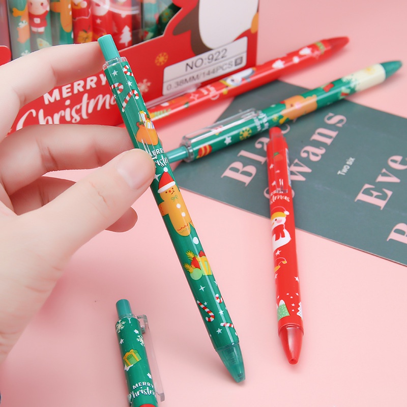 1pc Pulpen Tinta Hitam Retractable Motif Kartun Snowman / Rusa / Santa Clause Untuk Sekolah / Kantor