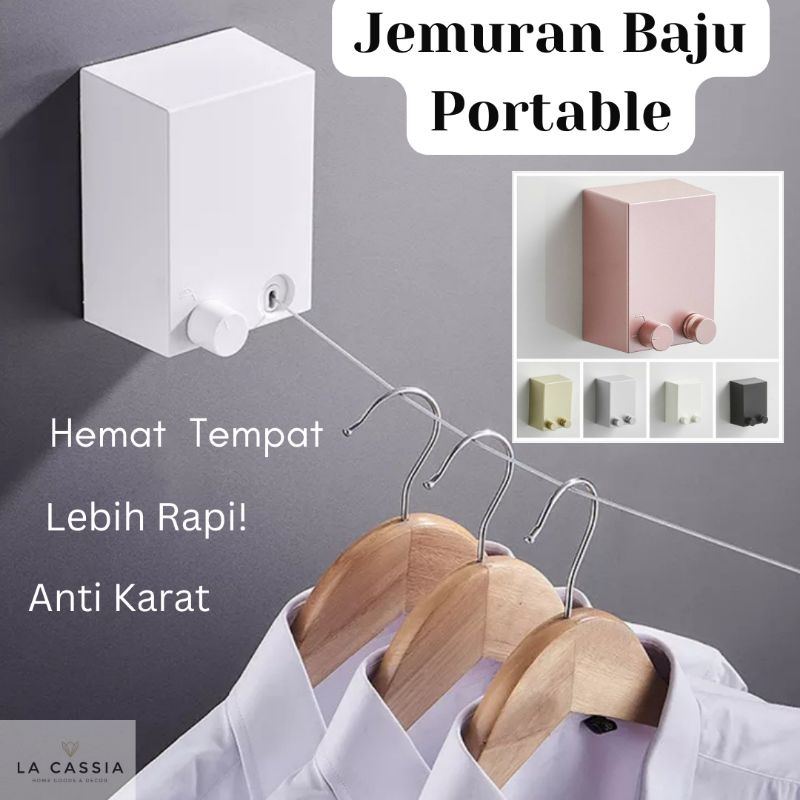 Jemuran Baju Dinding Balkon Portable Korea Retractable Aesthetic bisa untuk Indoor &amp; Outdoor