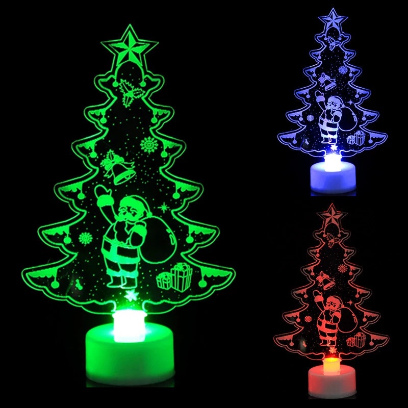 Lampu LED Warna-Warni Bentuk Pohon Natal Snowman Santa Claus Bahan Akrilik Untuk Dekorasi Rumah