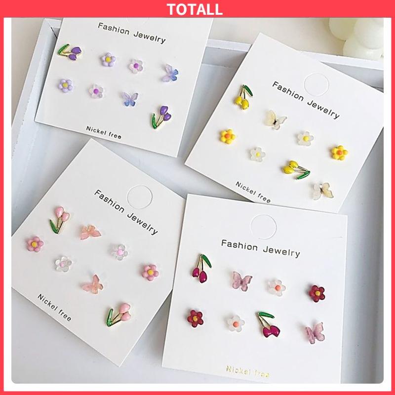 COD Anting Set Perhiasan Anting-anting Kupu-kupu Bunga Berwarna-Warni-Totall