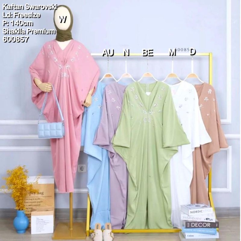 BJ Baju Kaftan Katun Shakila Premium Jumbo Swarovski Wanita Ld 130 Lengan Panjang Gamis Dress