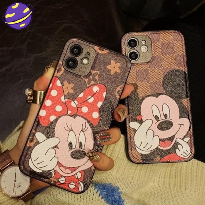 Disney Case Motif Mickey Minnie Mouse Bahan Kulit Untuk iPhone 14 13 12 11 Pro X XS Max XR 7 8 Plus