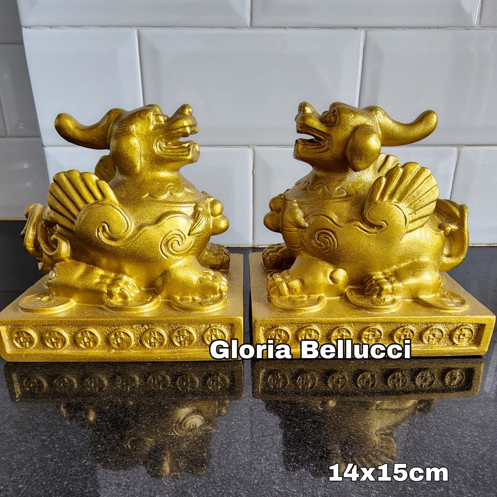 Patung qilin singa batu pajangan kilin fengshui dekorasi interior home