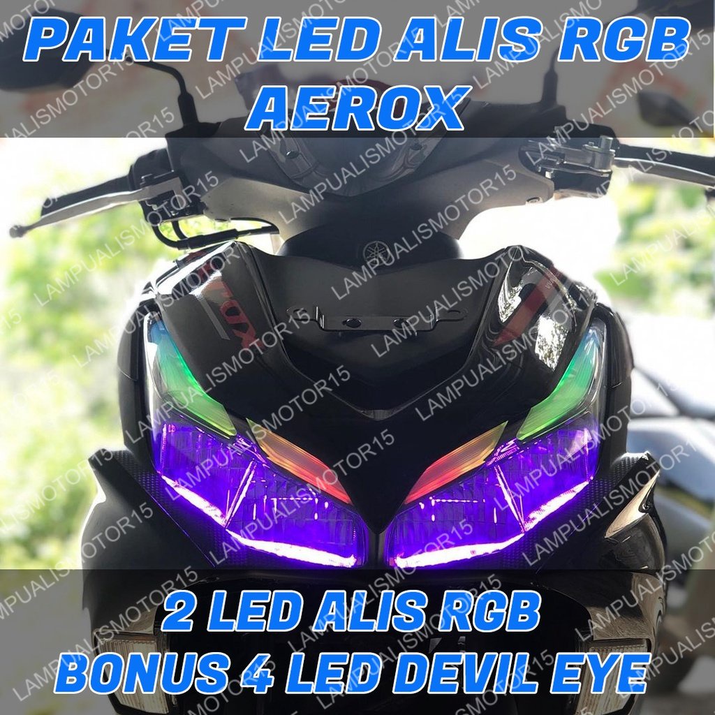PAKETAN LAMPU ALIS RGB AEROX BONUS DEVIL EYE LAMPU ALIS RUNNING AEROX LAMPU ALIS DRL LED ALL NEW AER