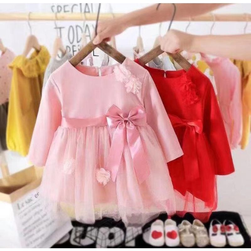 [0-4th] Dress tutu import premium anak 0-4 tahun lengan panjang overall pita renda polkadot / DRESS TUTU PESTA ANAK BAYI 0-4 TAHUN LENGAN PANJANG