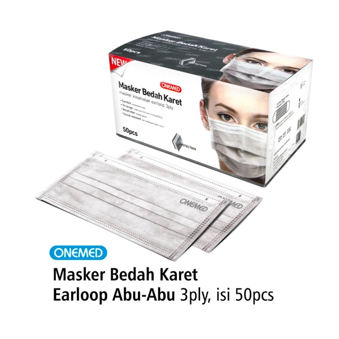 Masker Medis Abu Onemed Masker Medis Karet Abu Abu OneMed Box Isi 50 Pcs