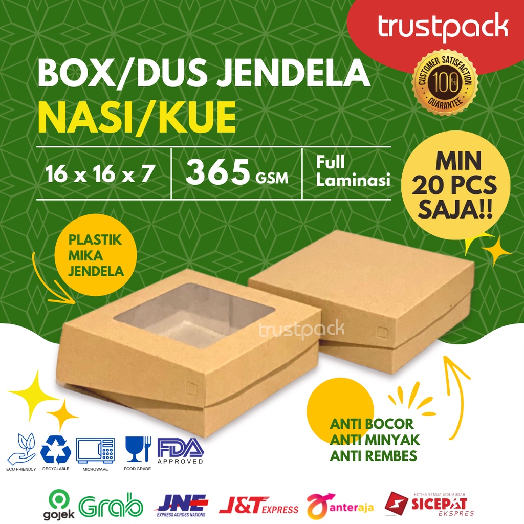 Dus Kraft Laminasi 16x16x7/ dus roti/ dus snack/ dus nasi JENDELA