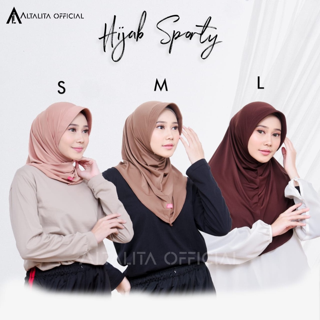 Altalita - Krudung Bergo Sport Instan All Size Ukuran S M L | Jilbab Sekolah SD SMP SMA Instan Menutup Dada Terbaru | Hijab Sporty Instan Olahraga Volly Futsal Basket pet Antem Bahan Jersey Premium