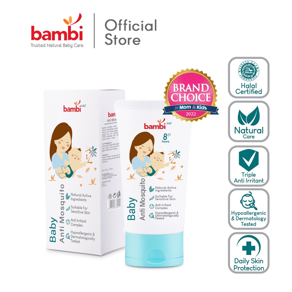 Bambi Baby Anti Mosquito Lotion with Citronella Oil &amp; Anti Irritant Complex 50ml / Losion Bayi Anti Nyamuk