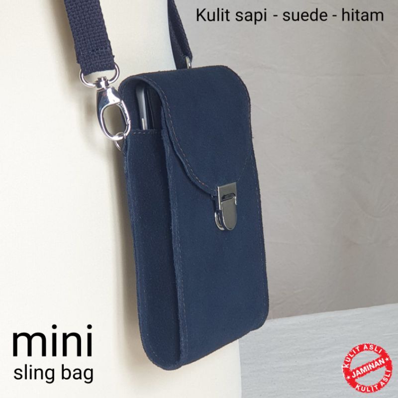 Tas selempang mini wanita kulit suede hitam 07