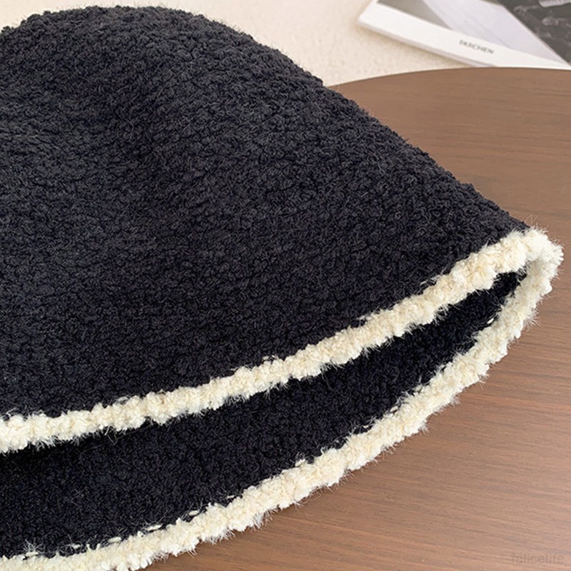 Topi Bucket Wanita Bahan Rajut Warna Polos Untuk Musim Dingin