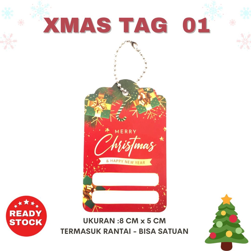 Kartu tag xmas merry christmas natal + rantai set satuan ecer hampers goodiebag