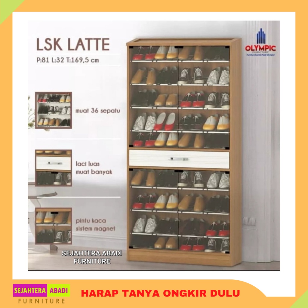 olympic rak sepatu kaca, lemari sepatu besar LSK LATTE olympic furniture Gstar