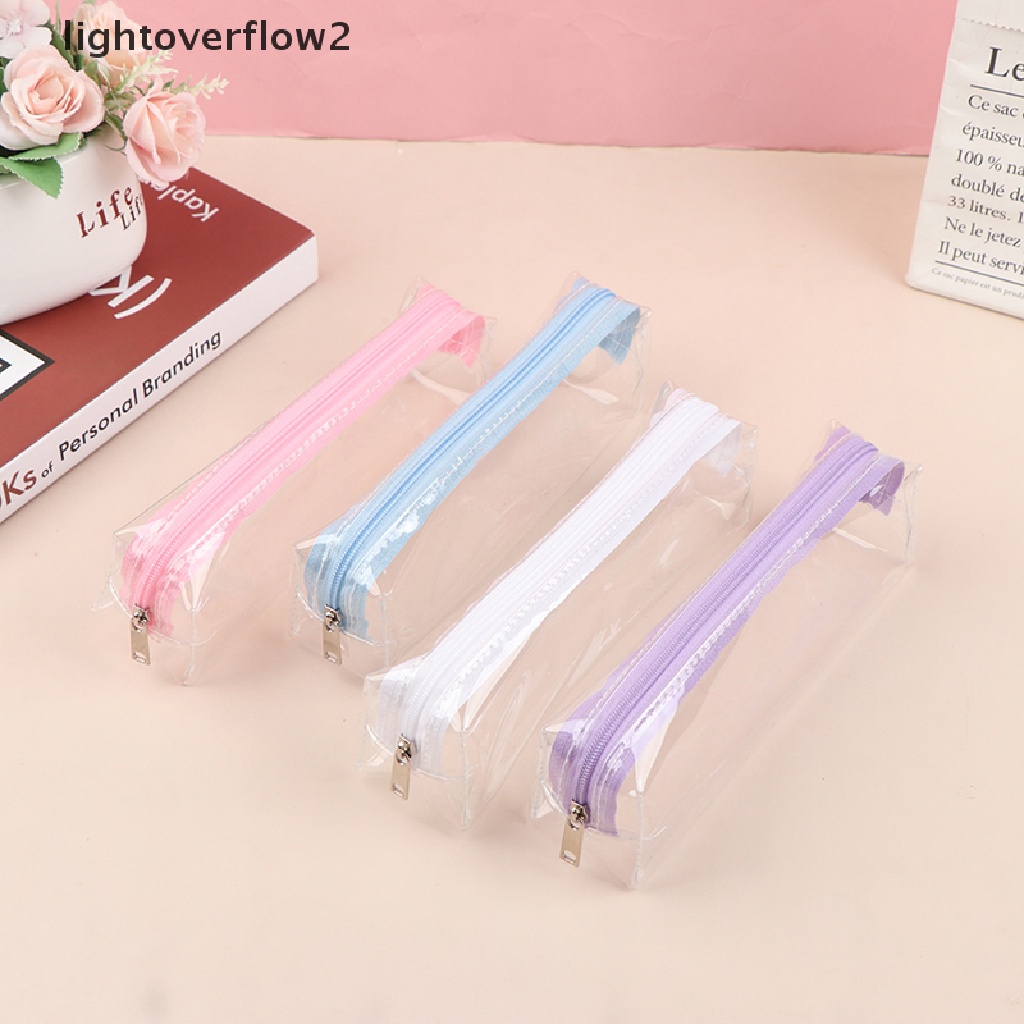 (lightoverflow2) 1pc Tas Organizer Pensil / Kosmetik / Makeup Transparan Dengan Resleting