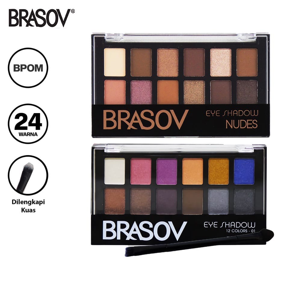 Brasov Eyeshadow 12 Warna NUDE &amp; COLORFUL BPOM Eyeshadow Make Up Palette Kosmetik Arjuna