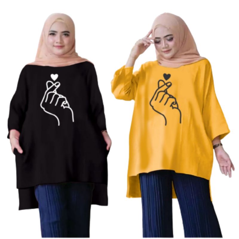 Baju Atasan Tunik Kaos Wanita Oversize Jumbo XXL LD 130 Cm Tangan 3/4 Bahan Kaos . Tunik Dewasa Big