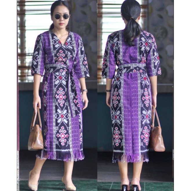 Dress Tenun Blanket Etnik Tradisional Fashion Masa Kini Trend TERMURAH Warna Ungu
