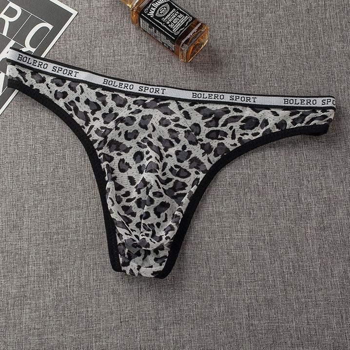 Terpercaya G String Pria Seksi Low Waist Transparan Mesh Celana Dalam Pria Leopard Pola U Segitiga T