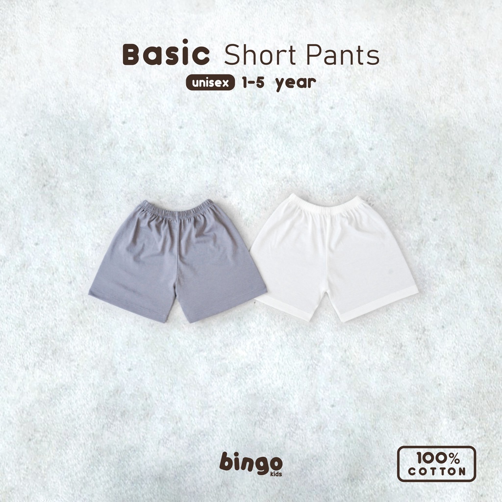 BINGOKIDS | BASIC SHORT PANTS / Celana Pendek Polos Anak Balita 1-5 Tahun                 Celana Kolor Boxer Anak Laki Perempuan Unisex Bahan Katun Cotton Premium Monokrom Monochrome Putih Abu Grey Broken White