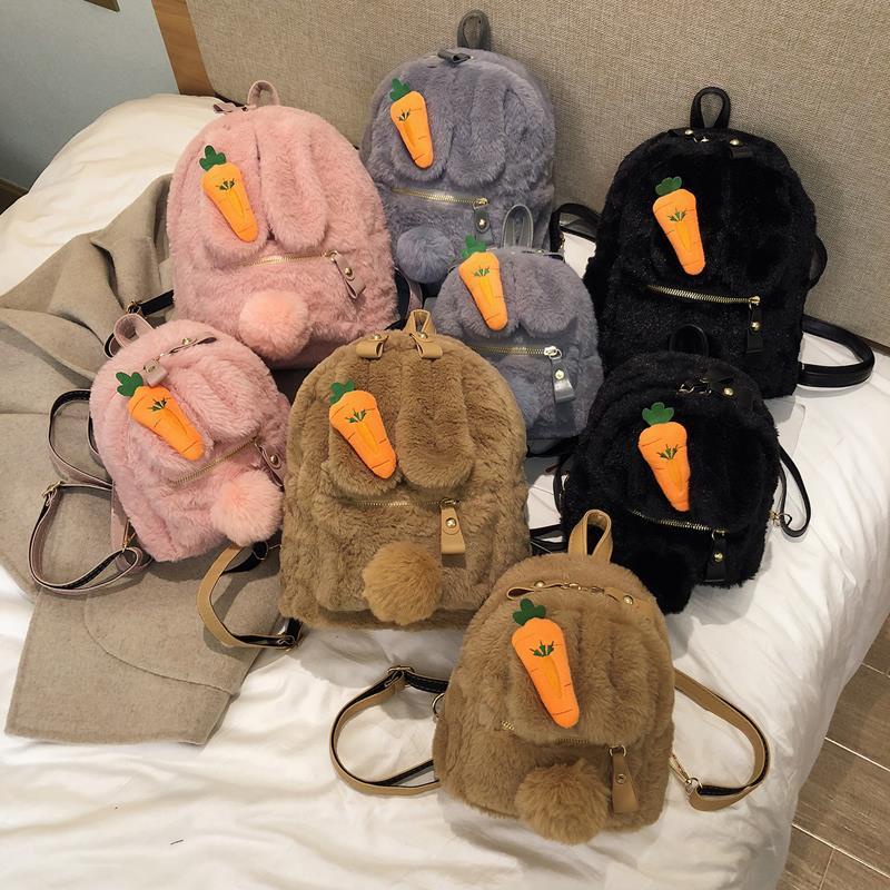 ✴┇Sera Impor Berbulu Ransel Wanita 2021 Baru Trendi Versi Korea dari Net Merah Telinga Kelinci Wanita Siswa Sekolahnya Lucu Serbaguna Ransel Kecil