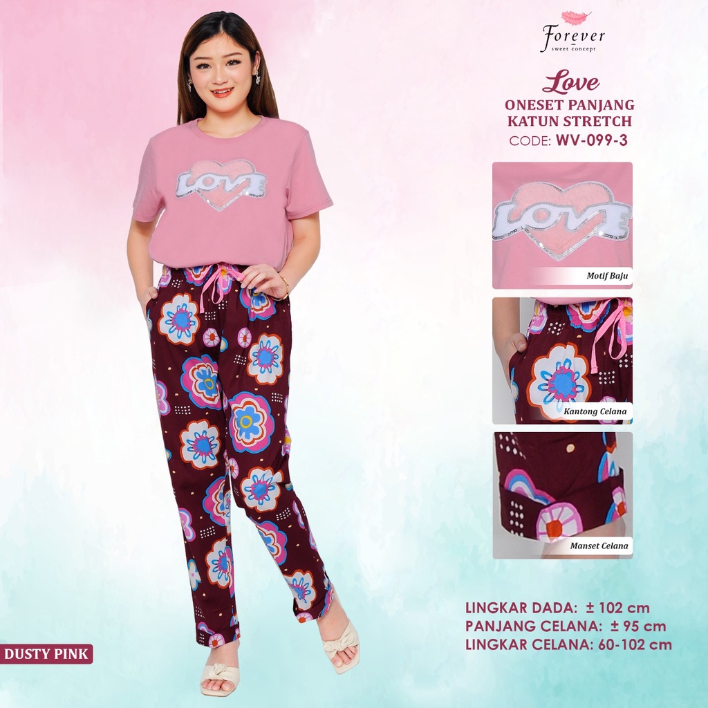 WV-099-3 Forever Sweet BLACK Label Katun Stretch Setelan Celana Panjang BAJU Tidur PIYAMA Pakaian Ru