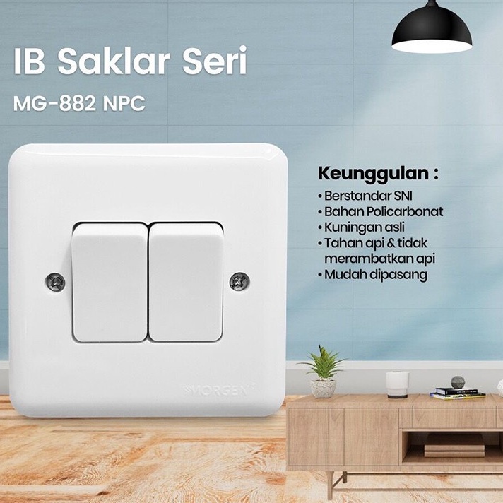 MORGEN B Series Saklar Engkel Seri Stop Kontak Arde IB Tanam Tembok Rumah Warna Putih Susu Inbow Sakelar Pencet Colokan 1 Gang Switch Single Dobel Bahan Kuat &amp; Berkualitas Standar SNI Termurah Best Seller