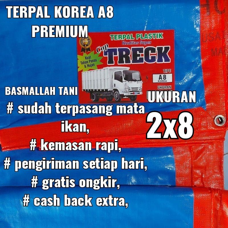 TERPAL PLASTIK KOREA TYPE A8 PREMIUM UKURAN 2x8 meter CAP TRECK