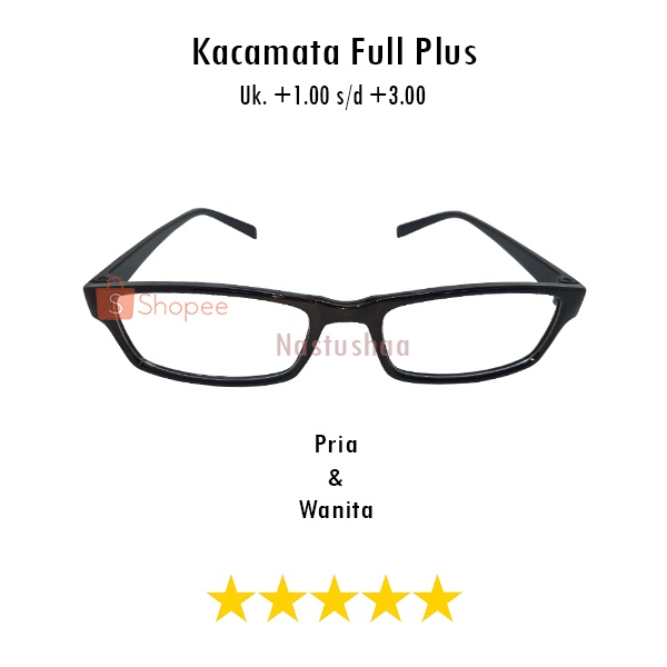 Kacamata Baca Lensa Plus Bingkai Model Persegi Panjang Hitam +1.00 s/d + 3.00 Kacamata Pria Wanita Reading Glasses NOCASE