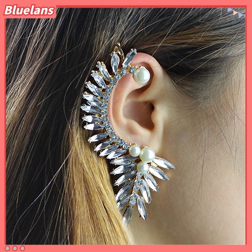 Bluelans Women Fashion Leave Faux Pearl Rhinestone Ear Cuff Earrings Studs Earrings