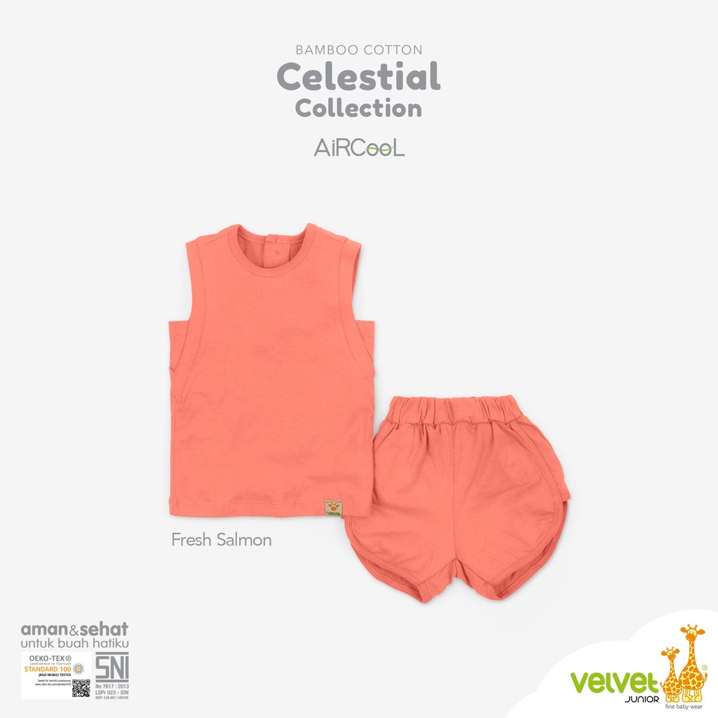 CELESTIAL Aircool Velvet Junior 9 Bulan - 6 Tahun Setelan Kutung Sport Celana Pendek Bamboo Cotton Series