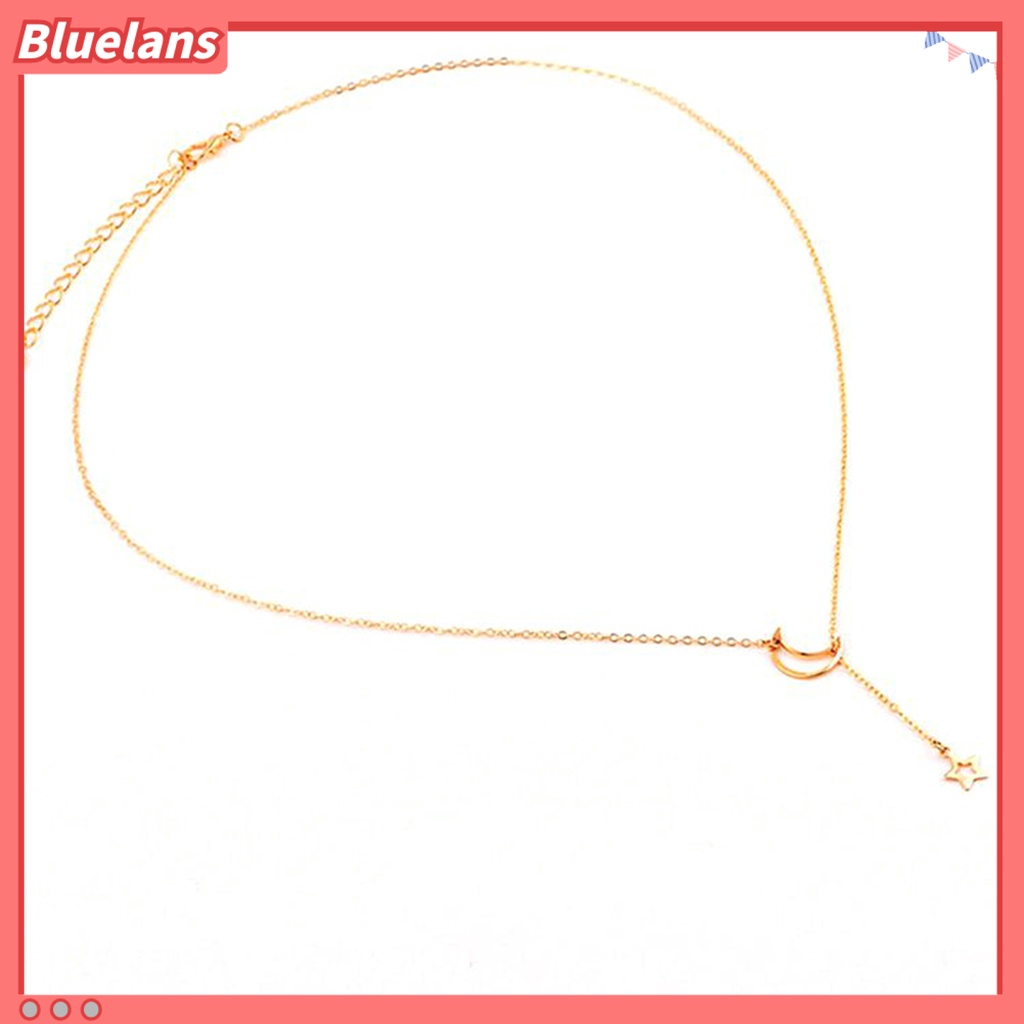Bluelans Kalung Rantai Klavikula Bentuk Bulan Bintang Bahan Alloy Untuk Pesta
