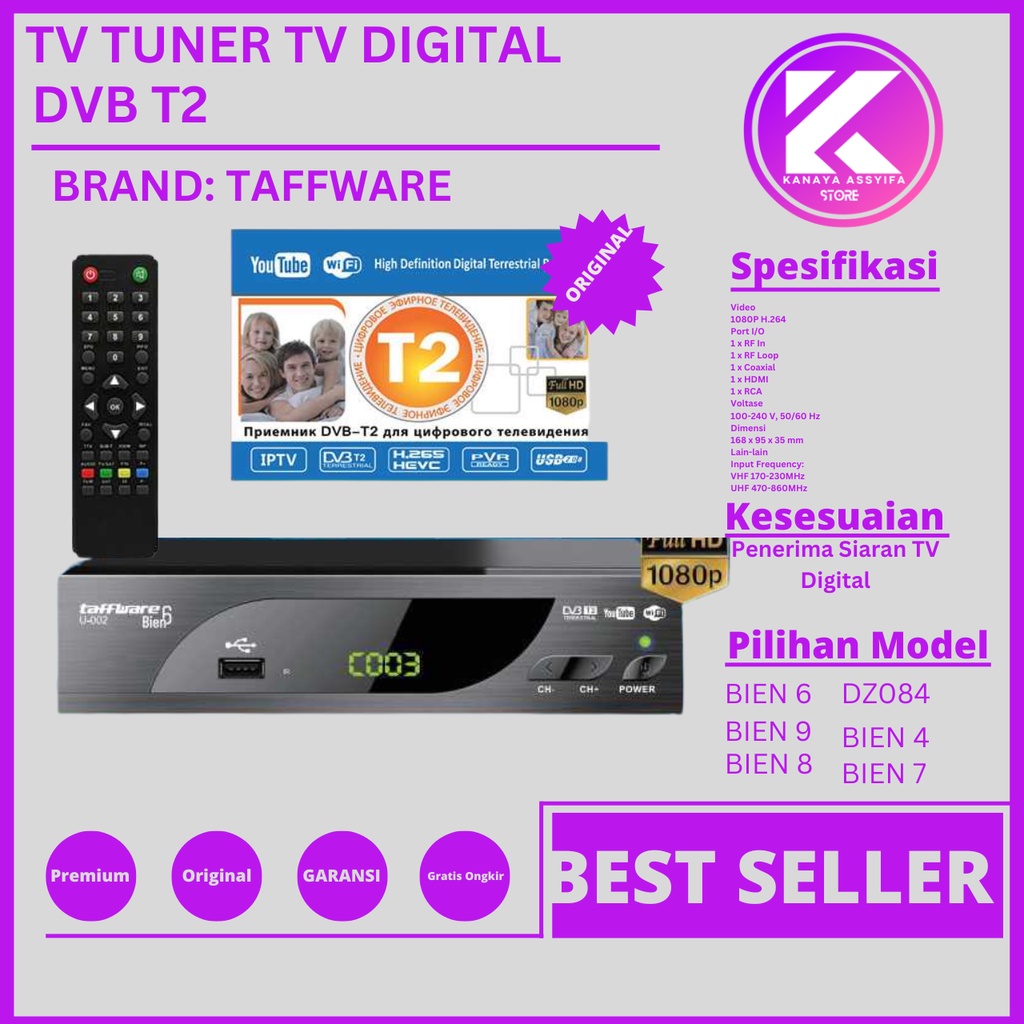 Set Top Box STB Taffware Bien6 7 8 9 4 DZO84 Siaran Digital Satellite TV Tuner Box 1080P DVB-T2 Ori Original