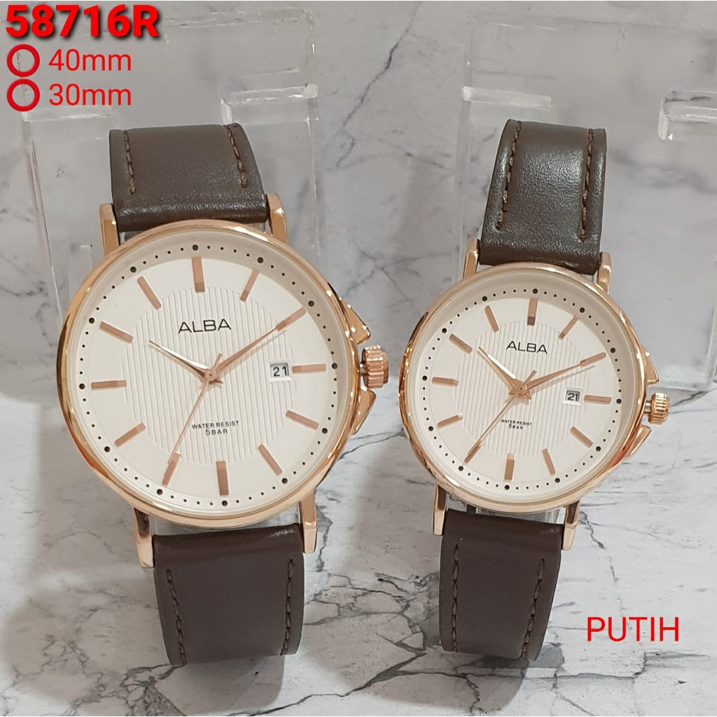 BEST SELLER JAM TANGAN COUPLE ALBA H70 TALI KULIT TANGGAL AKTIF DM 4.0CM &amp; 3.3CM FREE BOX &amp; BATERAI || JAM TANGAN FASHION COUPLE JAM TANGAN COUPLE MURAH