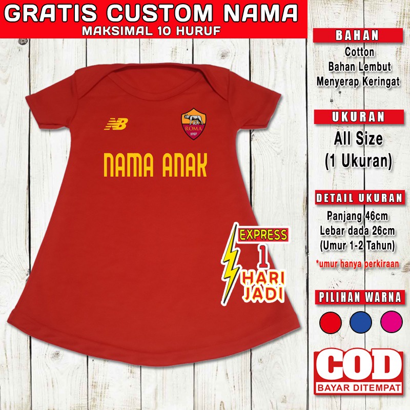 Dress Anak Perempuan Bola R--O--M--A GRATIS CUSTOM NAMA Pakaian Bayi Jersey Lucu Kado Dres Cantik Ba