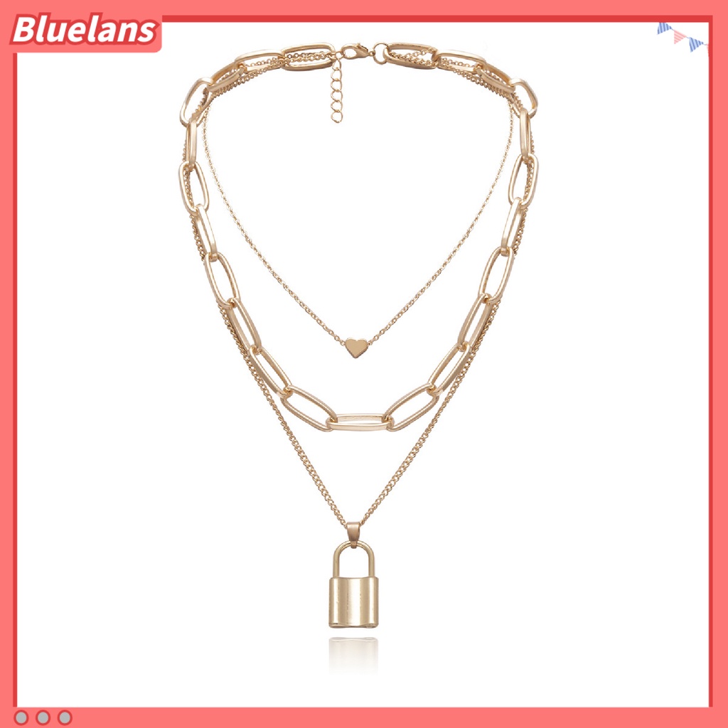 Bluelans Women Necklace Thick Chain Multi-layer Lock-shaped Choker Jewelry Necklace Set Girls Gifts