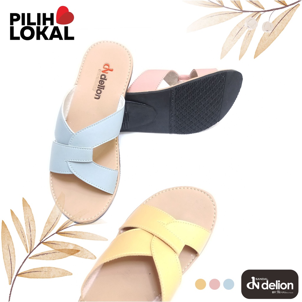 Sandal Kulit Wanita Dewasa Slop Casual Santai Empuk Nyaman Anti Licin Flat Sol Karet Nonslip Murah Terbaru Sendal Slide Teplek Lentur Selop Cewek Remaja Kekinian Warna Pastel Sandak Cewe Slip On Perempuan Jumbo Lucu Ringan (1 Kg = 3 Pasang) Awet Tahan Air