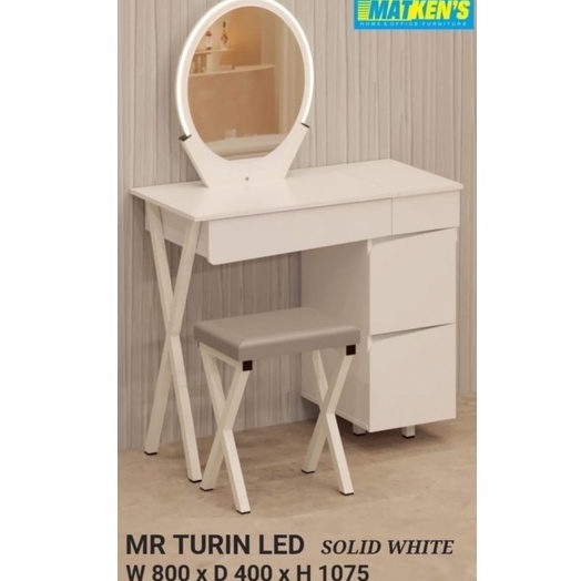 Meja Rias Kaca Bulat Turin - Meja Make Up Free Kursi - Tiolet Minimalis Lampu LED - Medan