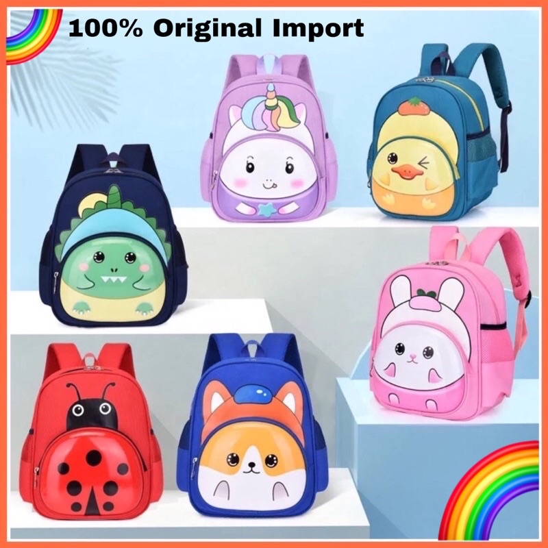 Tas Ransel Anak Sekolah PG/PAUD  lucu keren Cowok/Cewek motif timbul karakter kartun hewan 3 Dimensi Kualitas Import Premium