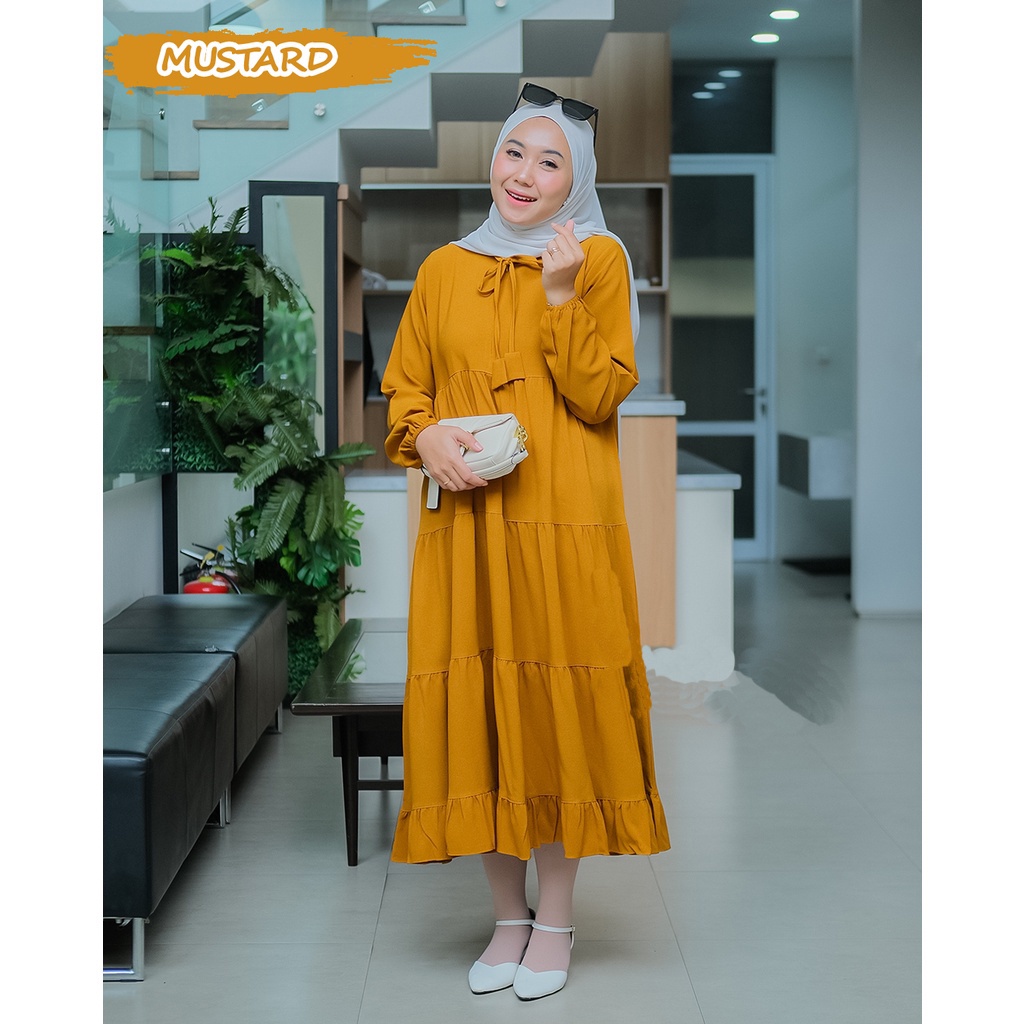 Gamis Midi Dress Wanita Bahan Rayon Muslim Terbaru Fashion Kekinian