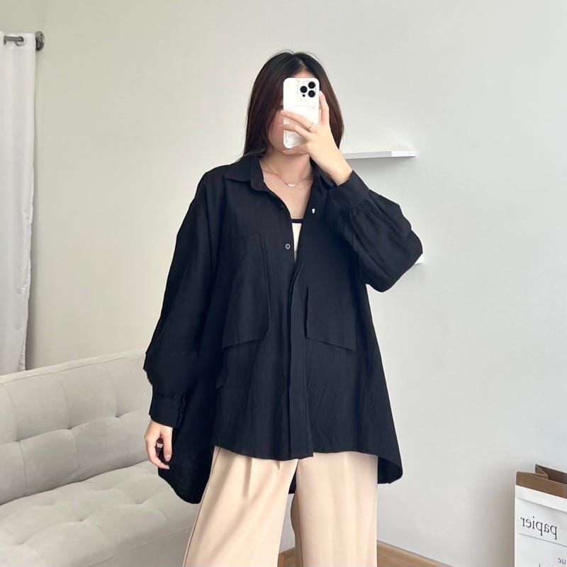 Nicky Kemeja Oversize Wanita Linen Crincle Jumbo