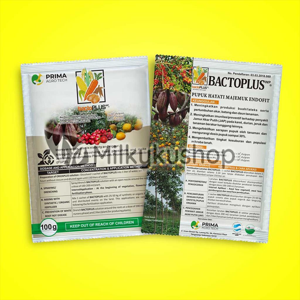 PUPUK HAYATI BACTOPLUS WP 100 GRAM PER SACHET KEMASAN PABRIK