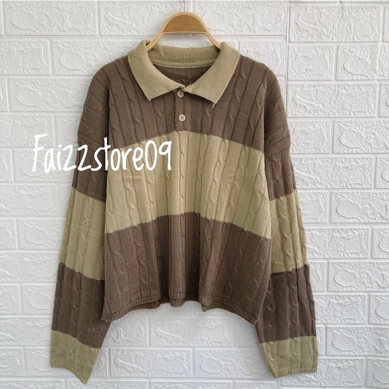 Rahmadhani Sweater kerah crop top knits cable wanita tebal