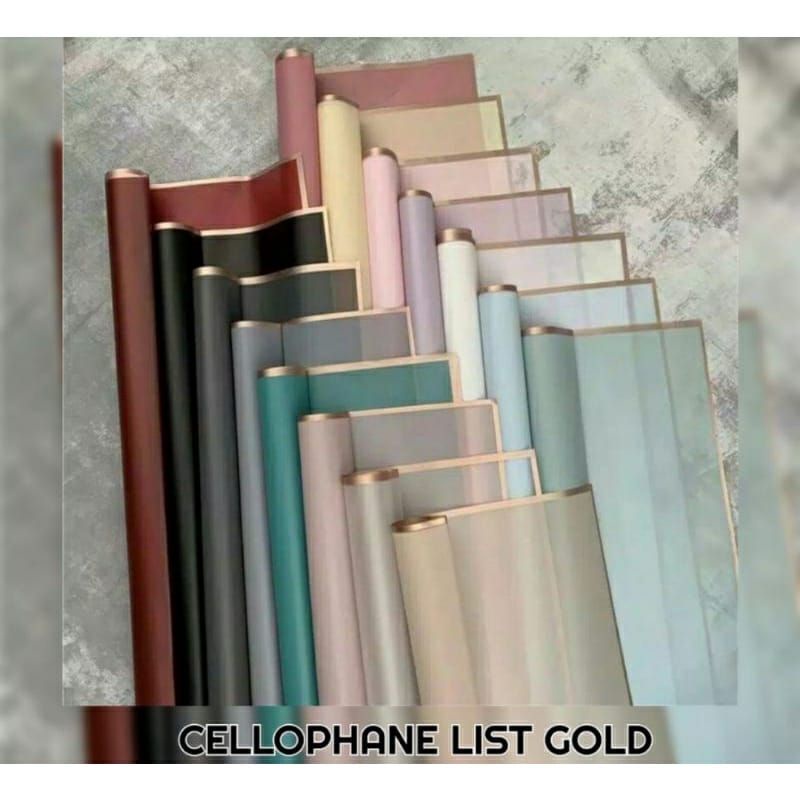 

kertas 5lmbr cellophane list gold / kertas buket / flower wrapping / listgold