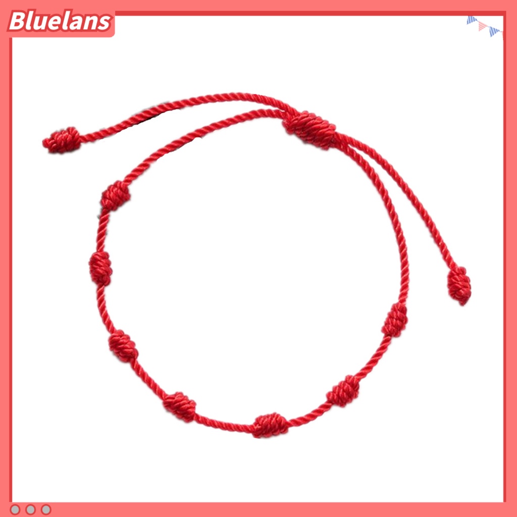 Bluelans Gelang Tali Kepang Handmade Adjustable Aksen Manik-Manik Warna Merah Untuk Unisex