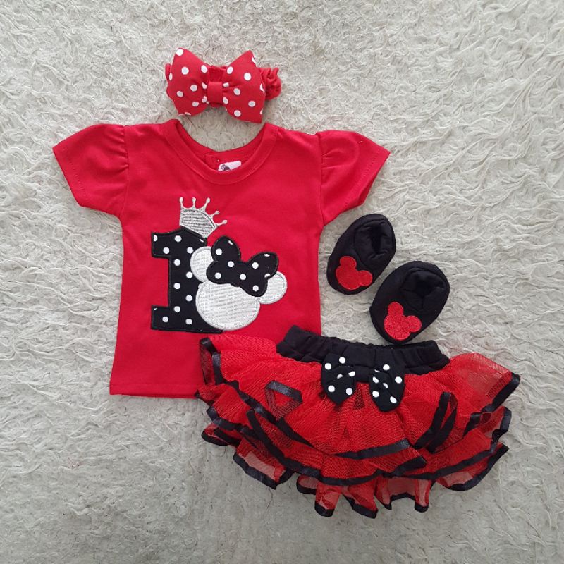 baju bayi minnie ribbon polkadot set