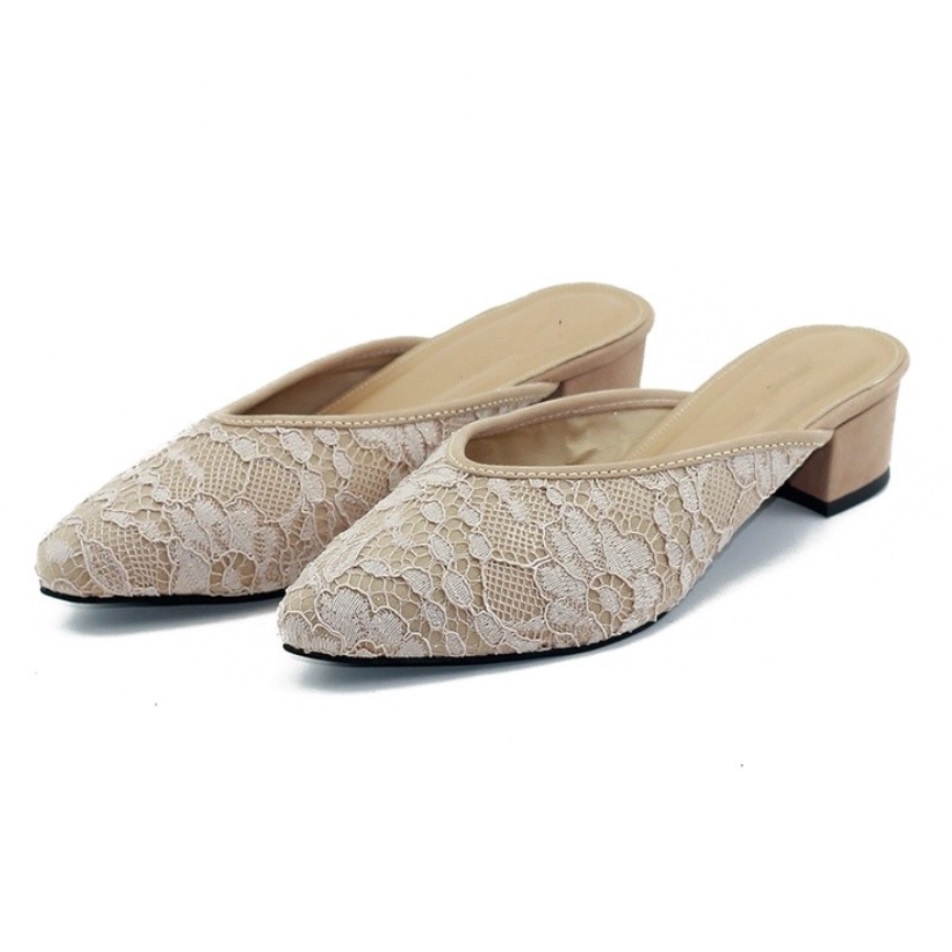 SANDAL SELOP BRUKAT TAN LOW HEELS HAK 3 CM WANITA CEWEK PESTA FORMAL UKURAN BESAR JUMBO BIG